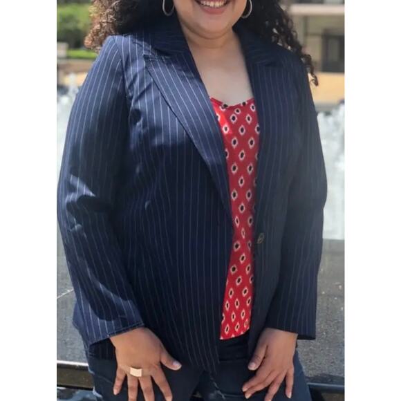 Jason Wu Eloquii Navy Pinstripe Blazer 14 - Picture 5 of 9
